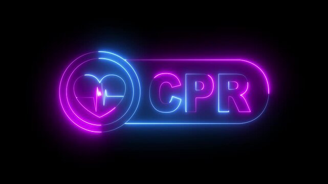 glowing neon CPR cardio pulmonary resuscitation icon, medical resuscitation. heart and ECG ( Electrocardiogram ) basic life support and advanced cardiac life support . CPR, Health surveillance symbol.