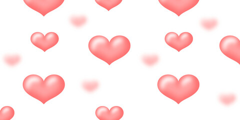 Seamless Pattern of Soft Pink 3D Hearts with Blurred Depth of Field on White Background