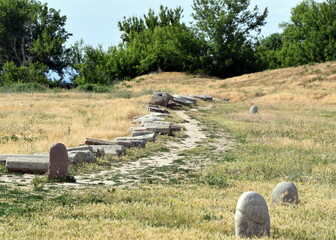 Balbals (Steinskulpturen) auf dem Gel&auml;nde der antiken Stadt Balasgun