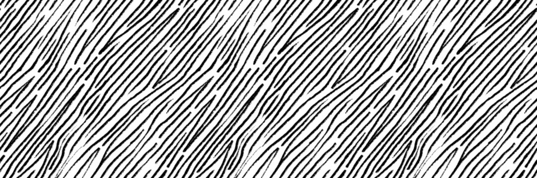 Crayon scribble diagonal organic lines seamless texture pattern. Zebra animal motif background. Cross hatch black and white sketch seamless texture. Hand drawn line hatching scribble strokes.