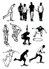 Illustration of a group of skaters in different positions.
