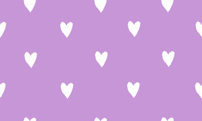 White hand drawn hearts seamless pattern on light purple background. Naive art love symbols. Valentines Day romantic pattern concept for design and print.