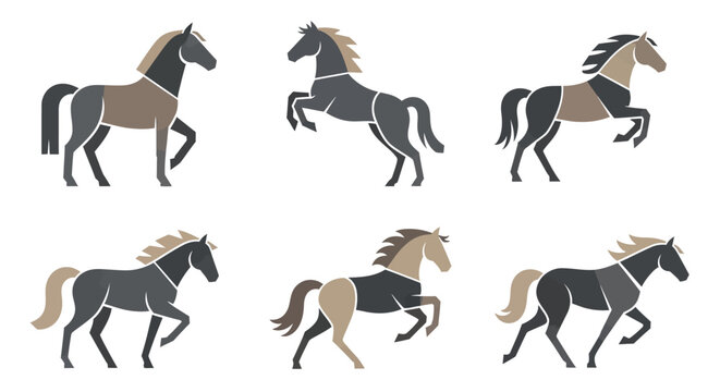 Collection of Stylized Galloping Horses in Various Colors.