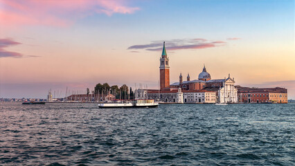 Fototapeta premium Basilica San Giorgio di Maggiore with gondola on Grand canal, Venice, Venezia, Italy, Europe 