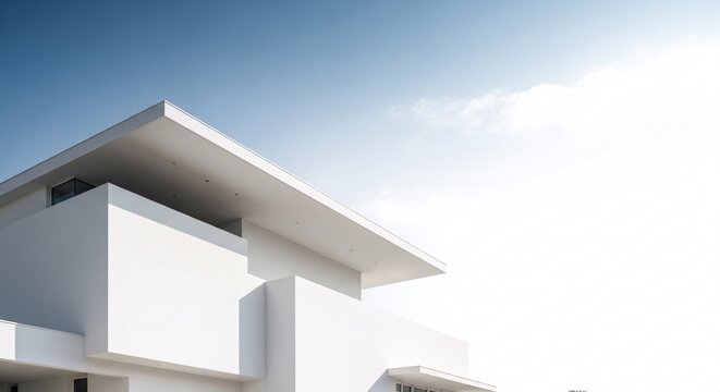 architecture minimal white building geometry with modern roofline under blue sky creating calm copyspace for clean exterior background design