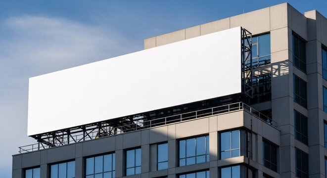 Mock up white large LED display horizontal billboard on building. Clipping path for mockup