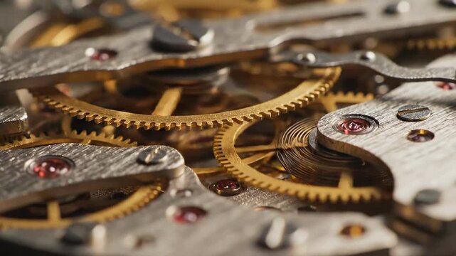 Intricate Clockwork Mechanism Macro View of Gears.