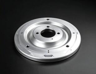 Precision Machined Aluminum Component on Black Background.