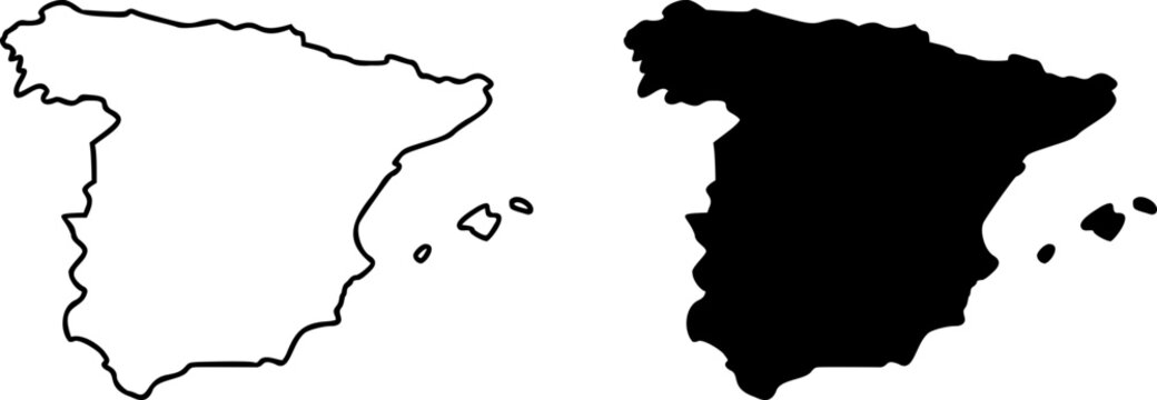 Spain country border map outline and silhouette vector graphic isolated image decal