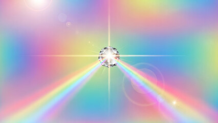 Fototapeta premium Sparkling Diamond with Rainbow Light Refraction on Colorful Background