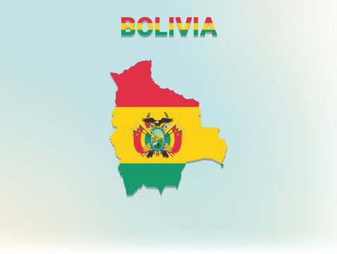 A modern flat illustration of the map of Bolivia filled with the national flag of Bolivia
