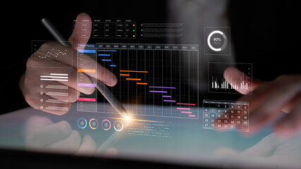 A project management dashboard for business. The interface features a Gantt chart to visualize the project timeline, task scheduling, and overall progress for efficient workflow. Fermion
