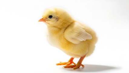 Obraz premium Adorable side view of a fluffy, yellow chick against a clean, white background