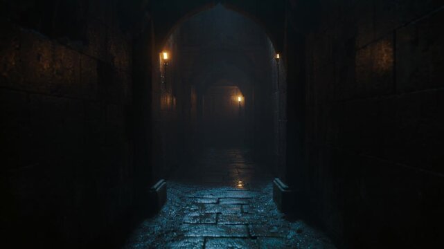 An old abandoned house on a dark narrow street at night.