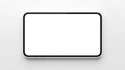 A modern rectangular device with a blank white screen, flat lay, centered, simple, plain background