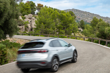 Road trip on Mallorca, car driving in mountains