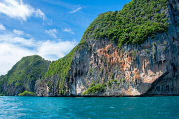 Phi Phi Islands, Thailand. Beautiful landscape limestone rock formations on Andaman Sea, southeast Asia