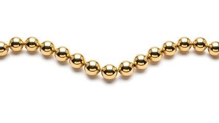 Obraz premium A strand of shiny gold spheres curves against a white backdrop, casting a soft shadow