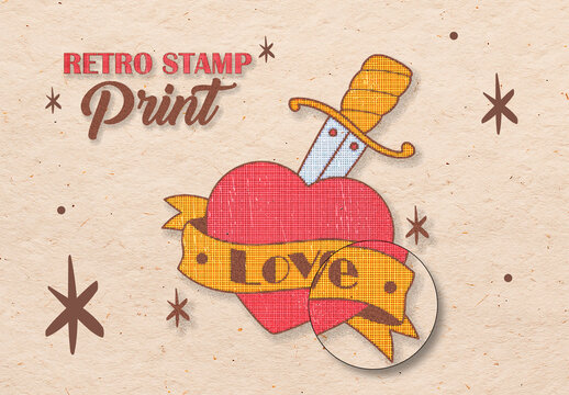 Retro Dotted Stamp Print Effect Mockup