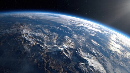 Fototapeta premium Stunning view of earth from space with mountain ranges and clouds.