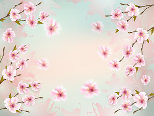 Spring nature background with a pink sakura blossom. Vector