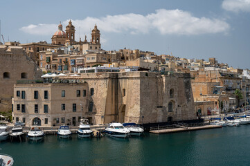 Naklejka premium Birgu – an old fortified town on the southern side of the Grand Harbour. Malta.