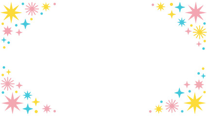 きらきらと輝くような星やポップな紙吹雪の幾何学模様が楽しいフレーム素材です。わくわくする明るい色彩は、パーティーの案内や子供向けのメッセージカードに最適。希望や幸福感あふれるデザインが、大切な言葉を彩ります。