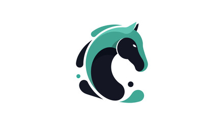 Abstract horse logo design in green and black on white background