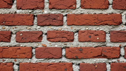Obraz premium Red Brick Wall with Gray Mortar, Close-up Texture