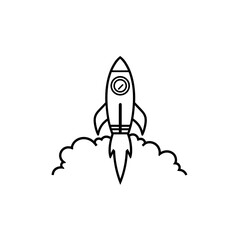 Obraz premium Rocket launching with smoke trail in minimalist line art style 