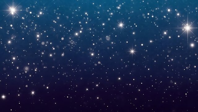 A dark blue gradient background sprinkled with shining stars of various sizes