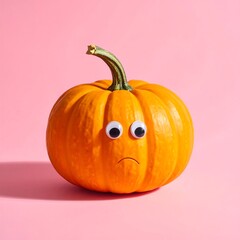 Obraz premium Sad Pumpkin with Googly Eyes on Pink Background.