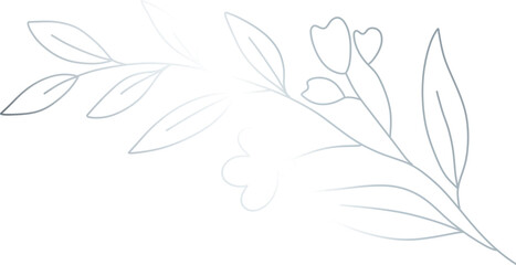 Fototapeta premium Silver Line Art with Flowers and Leaves