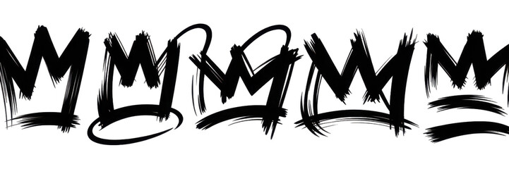 Obraz premium Bold brush drawn crown set. Grunge graffiti spray painted crown for street art design. Urban grunge bold brush drawn king and queen hats. Vector ink illustration. Punk doodle crown symbols
