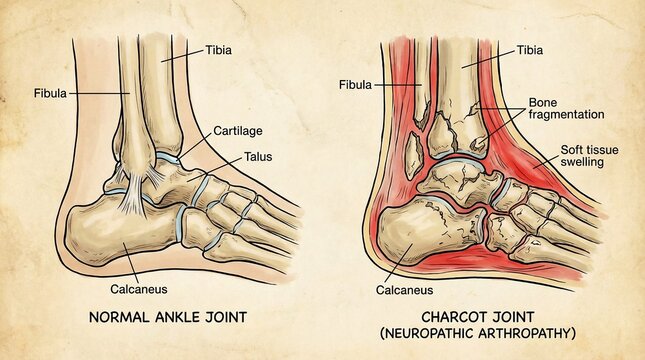 Comparison of Normal Ankle Joint and Charcot Foot Condition