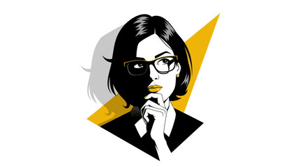 Woman with glasses in thought profile portrait vector illustration © Ever