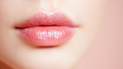 Fototapeta premium Close view of soft lips with light pink color in a simple setting