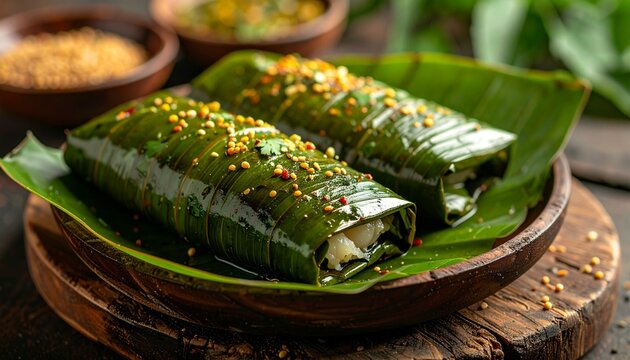 Bengali Ilish Paturi Close-Up. Traditional Indian Food