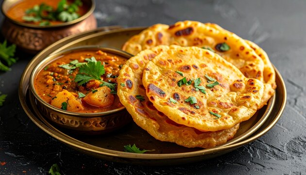 Bengali Luchi with Aloo Dum. Traditional Indian Food
