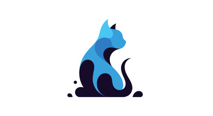 Abstract illustration of a stylized blue cat on a white background