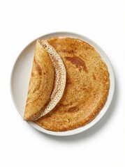 South Indian Dosa on White Plate Isolated on White Background &ndash; Crispy Golden Texture Photorealistic Food Stock Photo