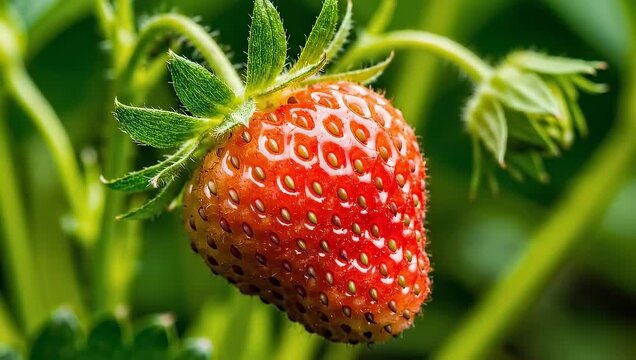 Strawberry bloom changes to red fruit over time in nature.
