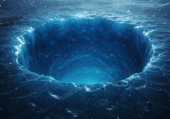 Majestic Icy Canyon with Glowing Blue Water and Frozen Formations