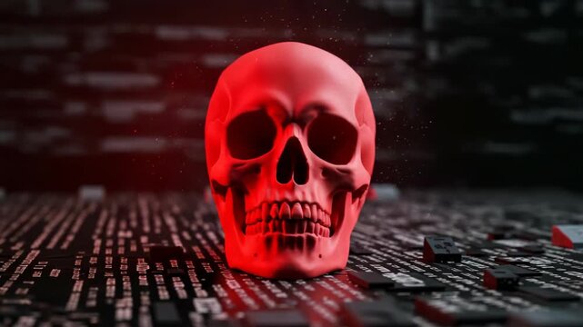 Red Skull On Circuit Board With Code
