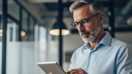 Man using tablet computer in office