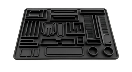 A black silicone tool tray organizer on transparent background