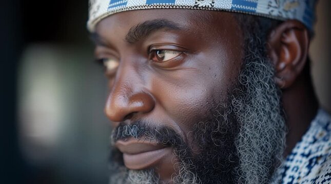 Close up senior african  black muslim old man