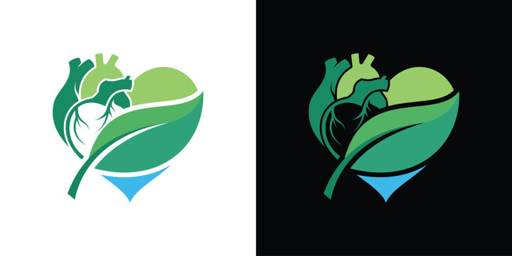 combination of two minds heart and liver for heart health care logo