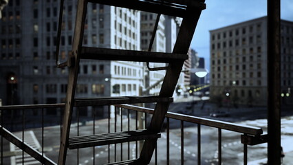 Naklejka premium A Wooden Ladder on a Metal Railing