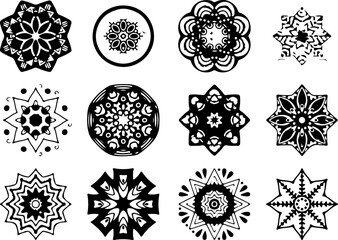 Assortment of Decorative Indian Mandala Patterns, A Vector Set of Nine Circular Ethnic Designs for Use as Backgrounds, Frames, or Coloring Page Elements